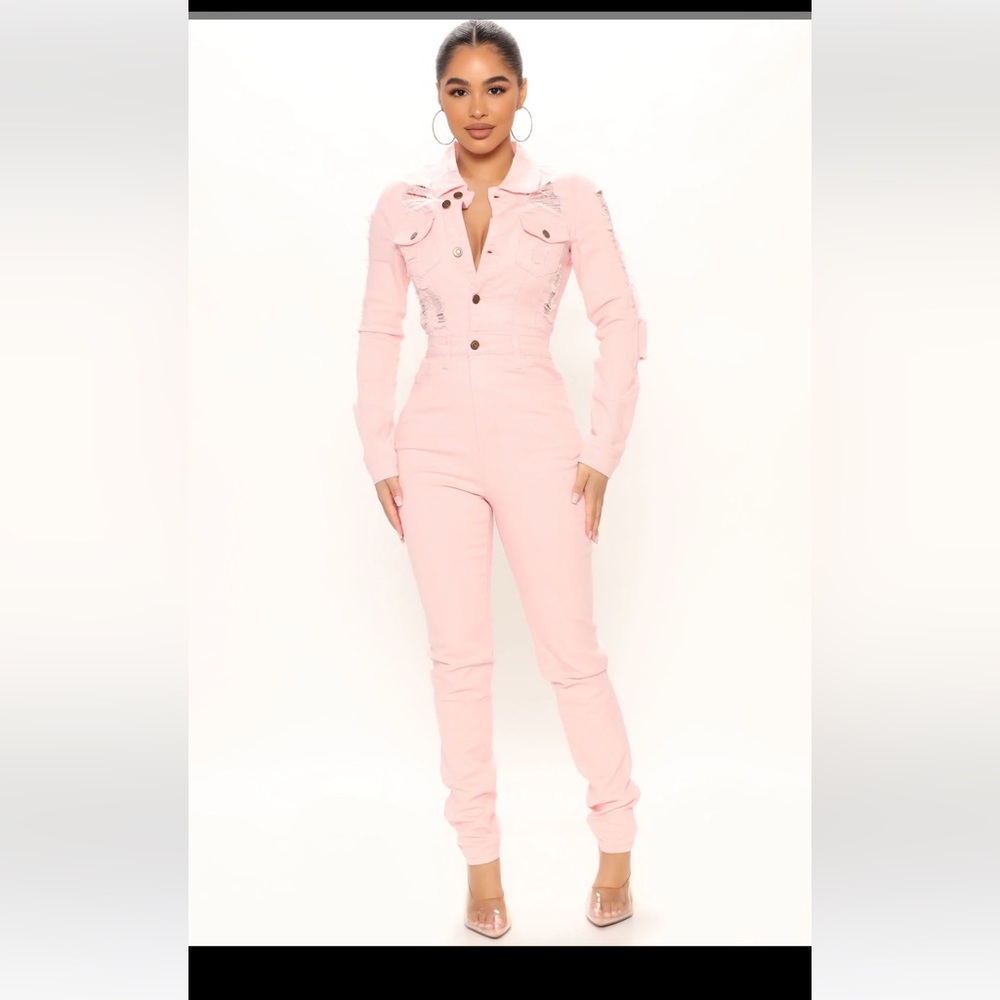 FashionNova Dana Distressed Denim Jumpsuit